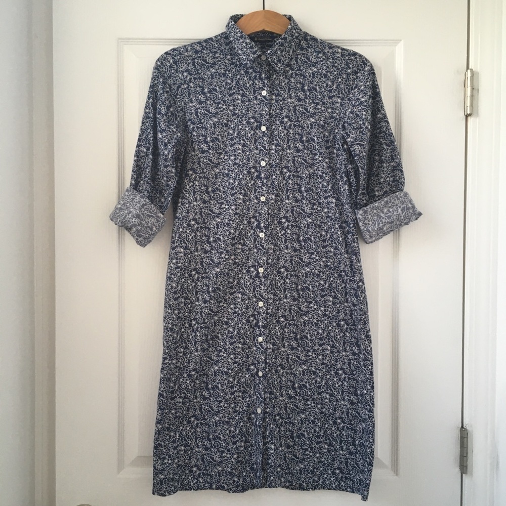 Brooks Brothers Blue Floral Shirt Dress